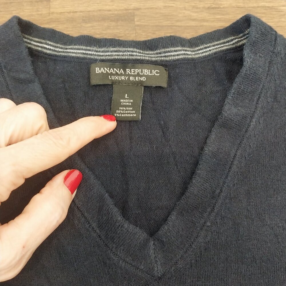 Banana Republic Luxury Blend Sweater Mens M Navy Blue Knit Silk Cashmere Cotton. - Picture 6 of 9